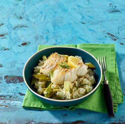 Bohnen-Kohlrabi-Risotto mit Fisch