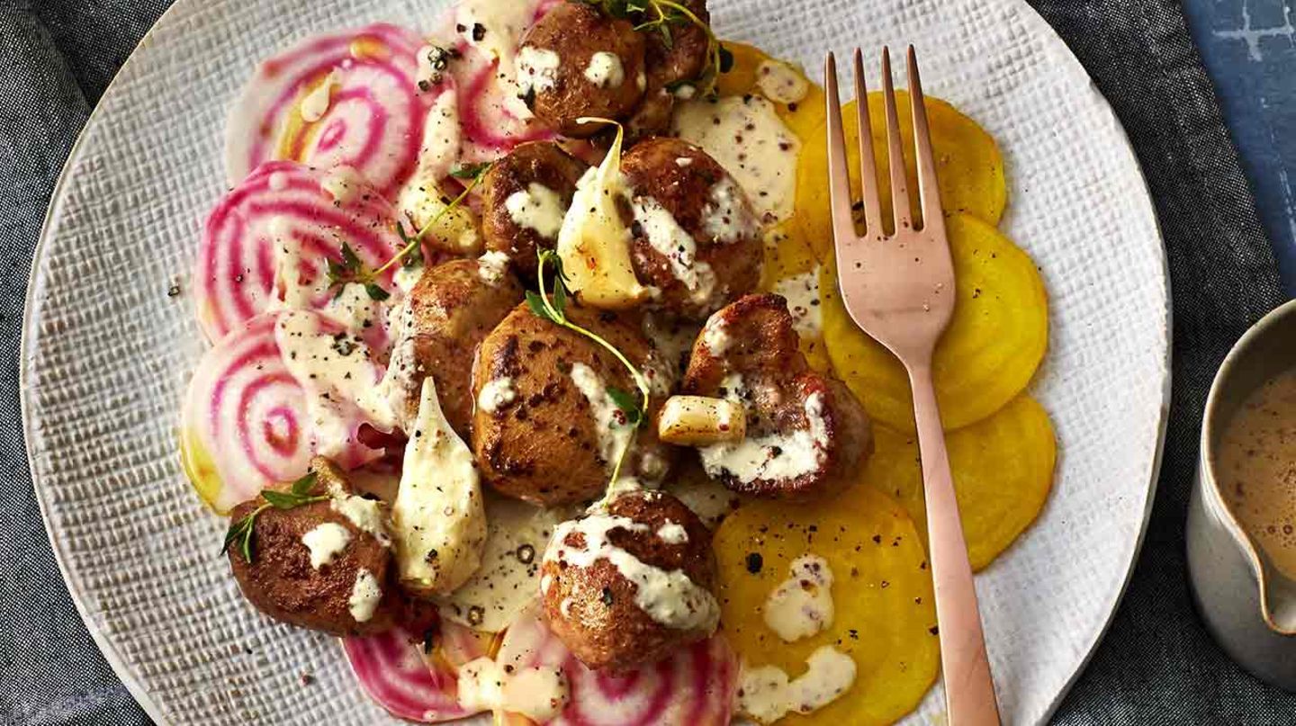 Kalbsnieren mit gemischten Beten und Senfsauce Rezept