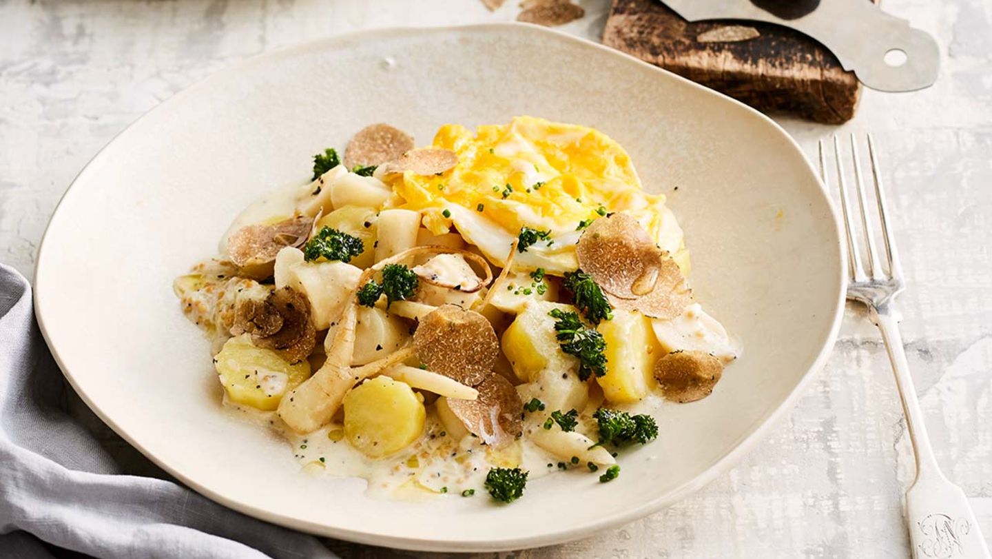 Kartoffelragout mit Rührei und Wintertrüffeln Rezept
