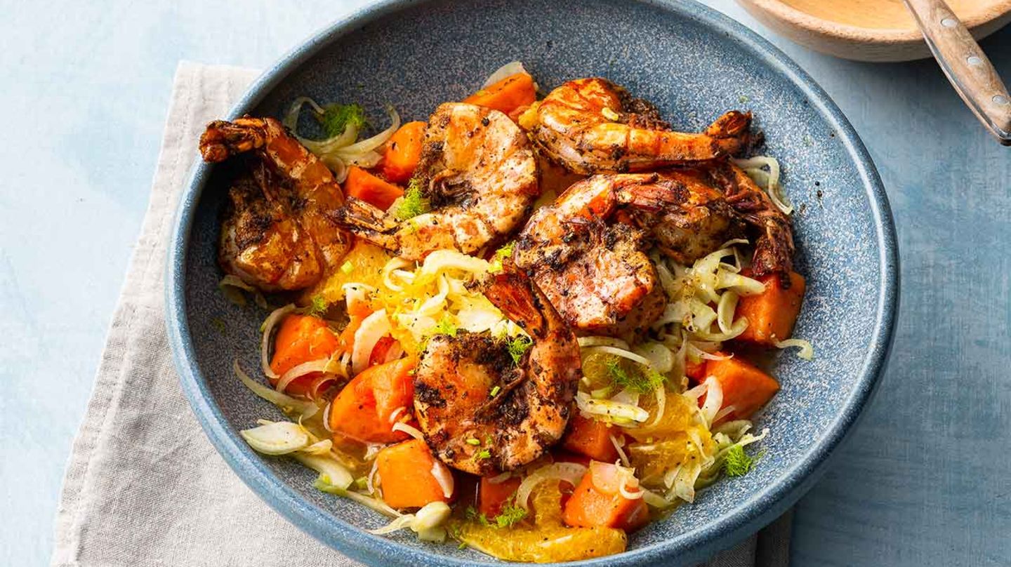 Garnelen mit Fenchel-Papaya-Salat Rezept