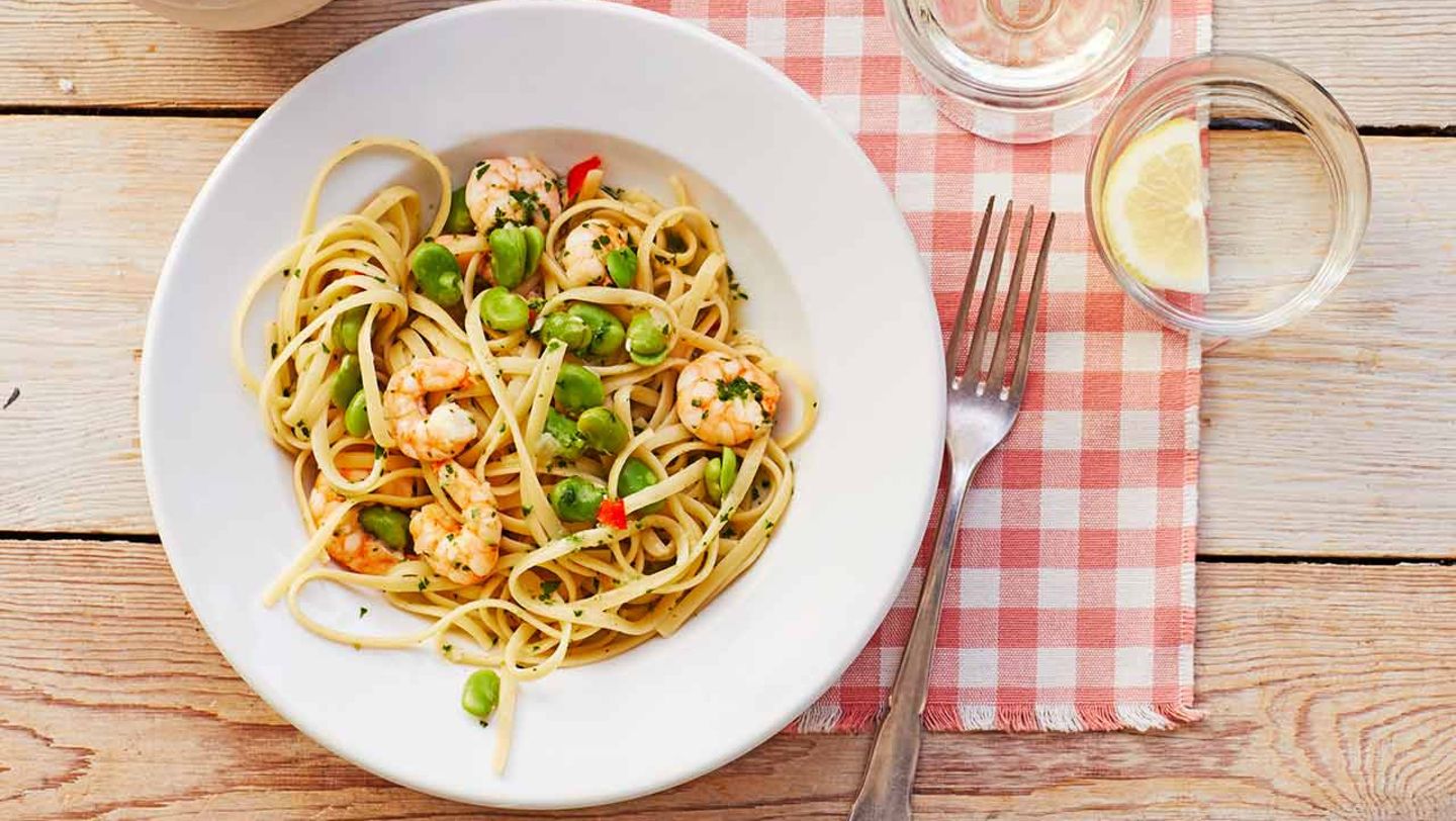 Pasta mit dicken Bohnen und Garnelen: Thermomix ® Rezept