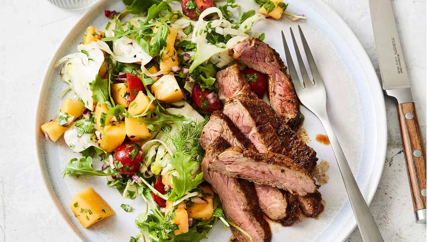 Steak mit Fenchel-Melonen-Salat Rezept