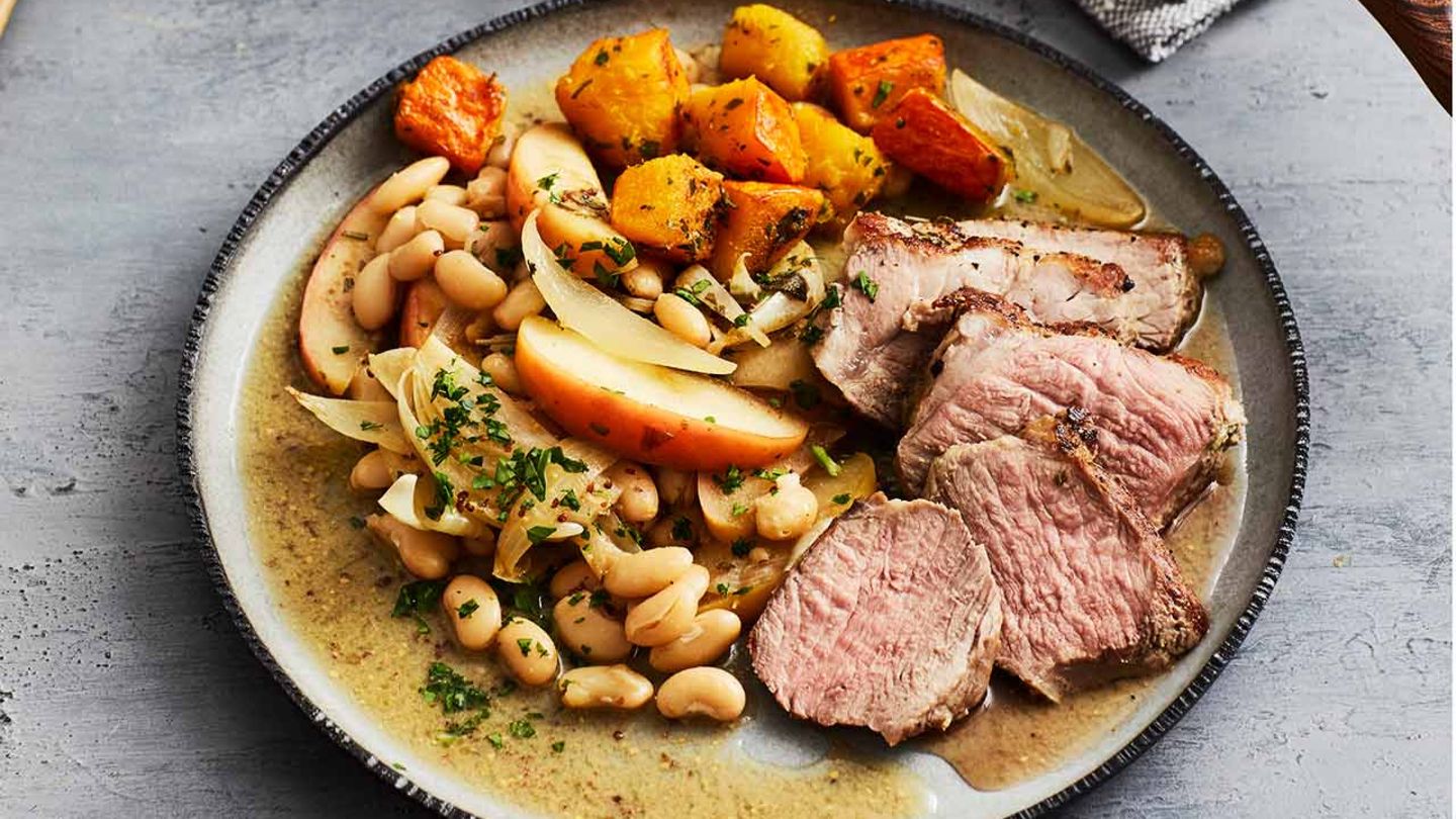 Schweinenackensteaks mit Cidre und weißen Bohnen Rezept
