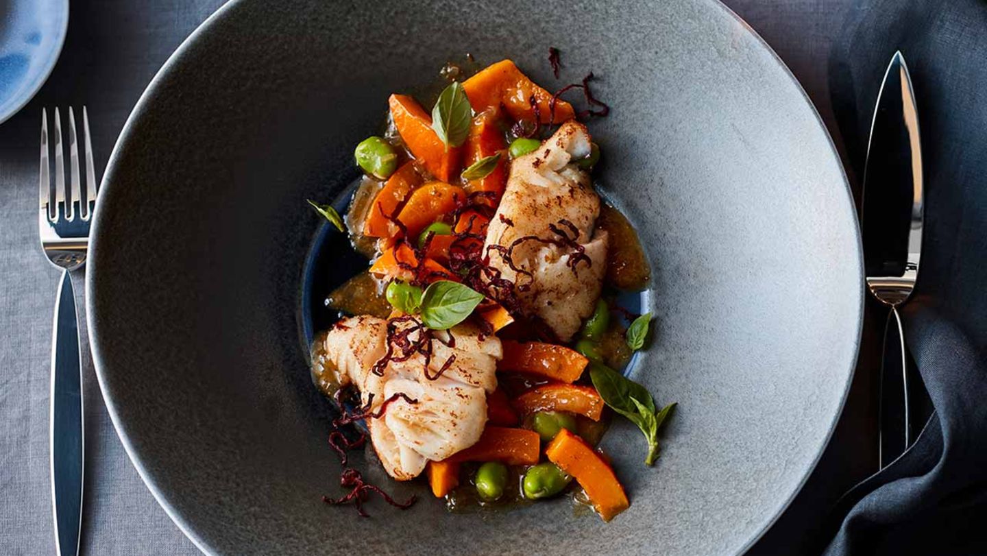 Kabeljau mit Gewürz-Kürbis-Gemüse Rezept
