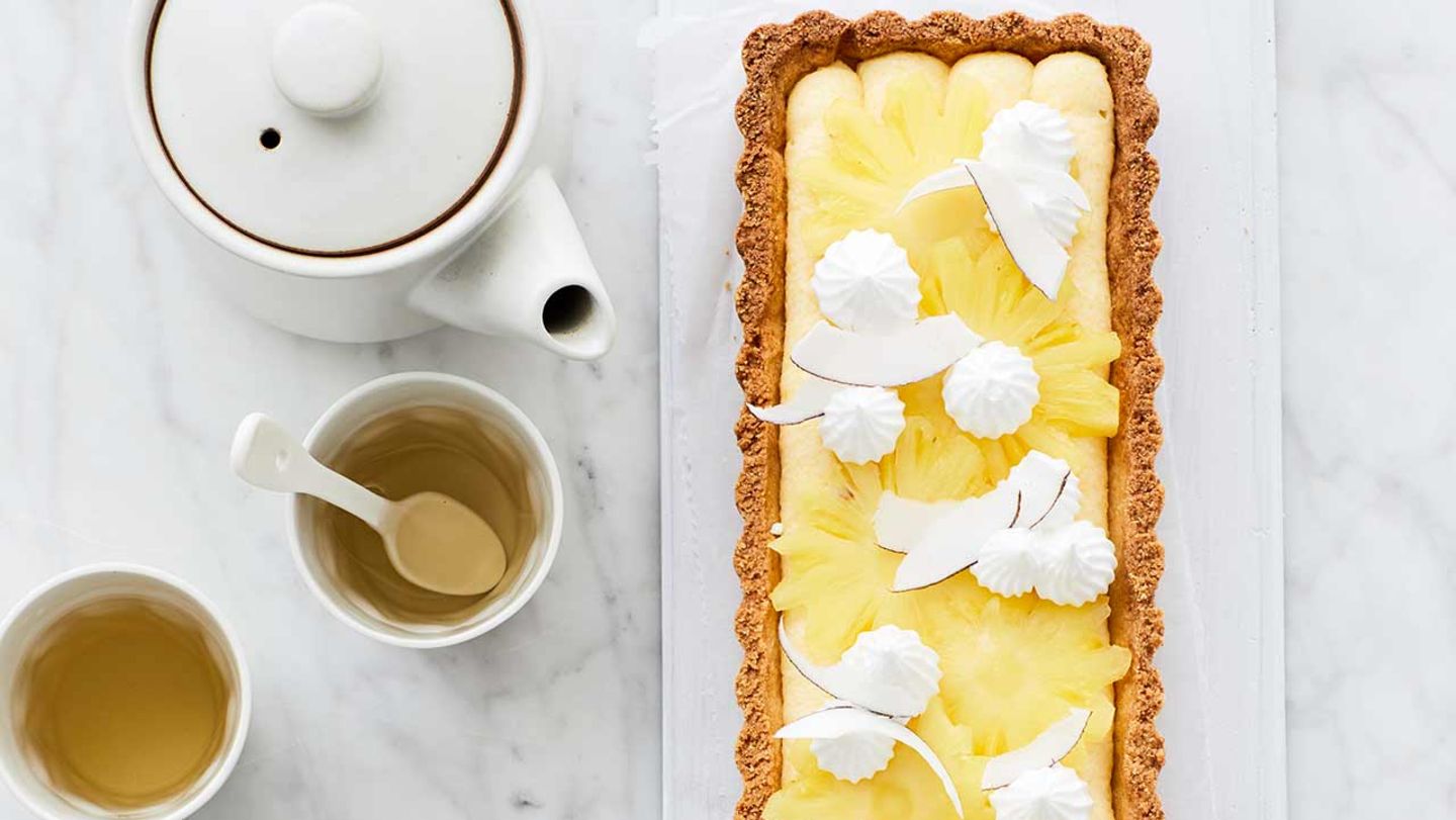 Kokos-Tarte mit Polenta-Flammeri und Ananas Rezept