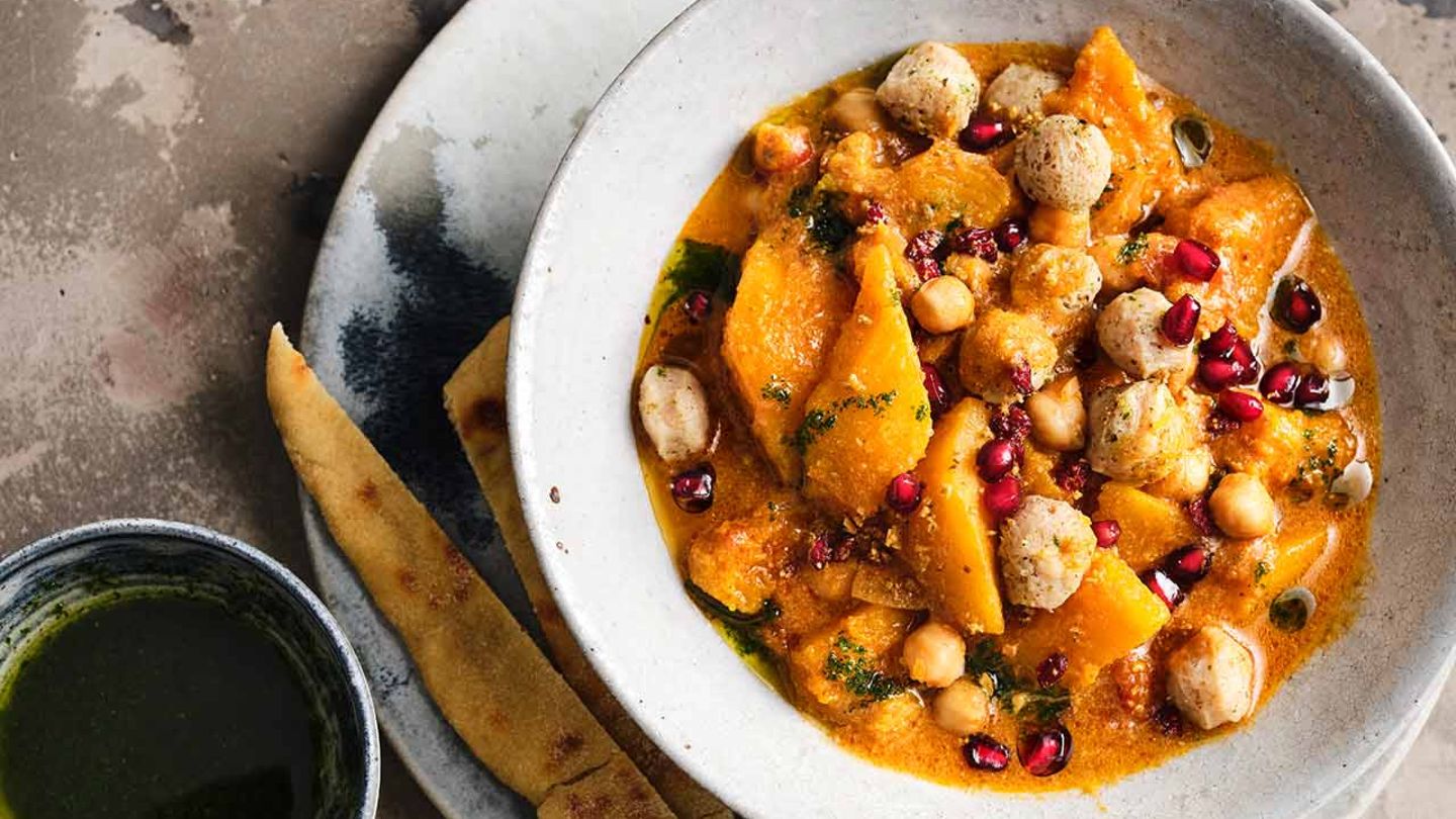 Kürbis-Curry mit Soya Chunks und Koriander-Pesto Rezept