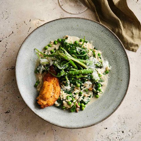 Gemüse-Risotto mit Backhähnchen
