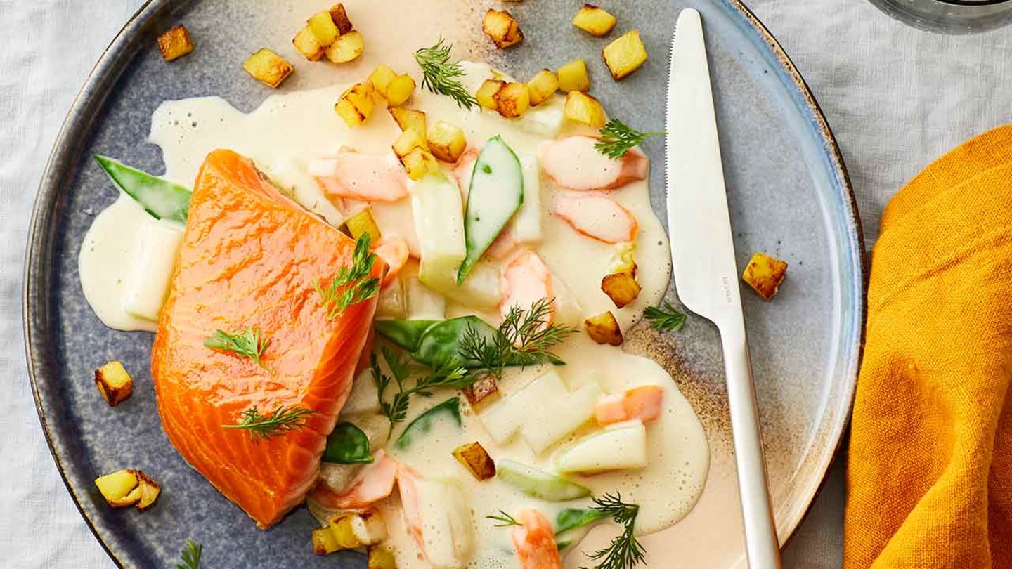 Gebeizter Lachs mit Gemüse in Wermutsauce Rezept