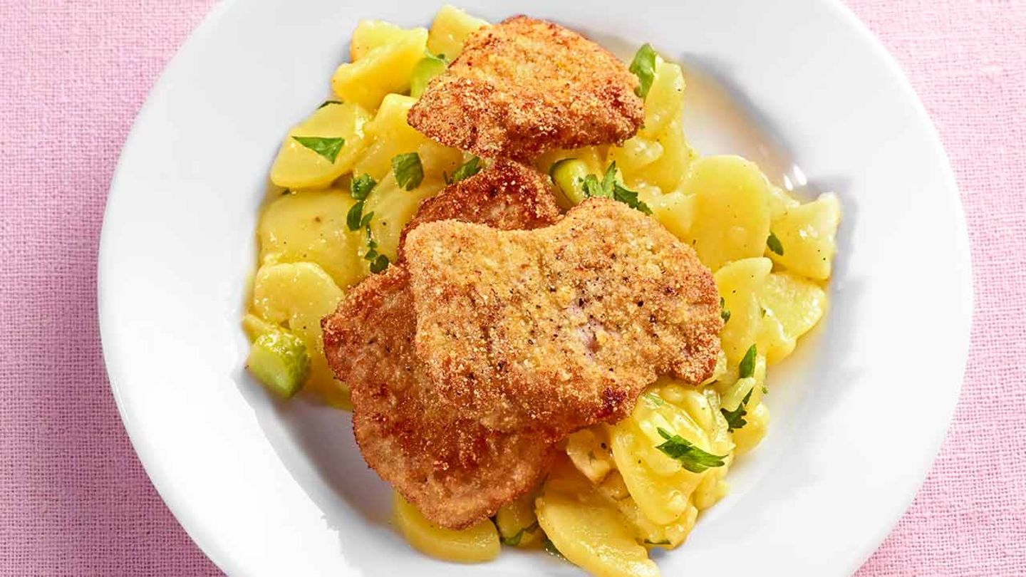 Kartoffelsalat mit Polenta-Schnitzelchen Rezept