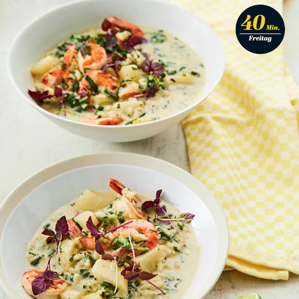 Rezept: Kohlrabi-Kokos-Suppe mit Garnelen Rezept: Kohlrabi-Kokos-Suppe mit Garnelen
