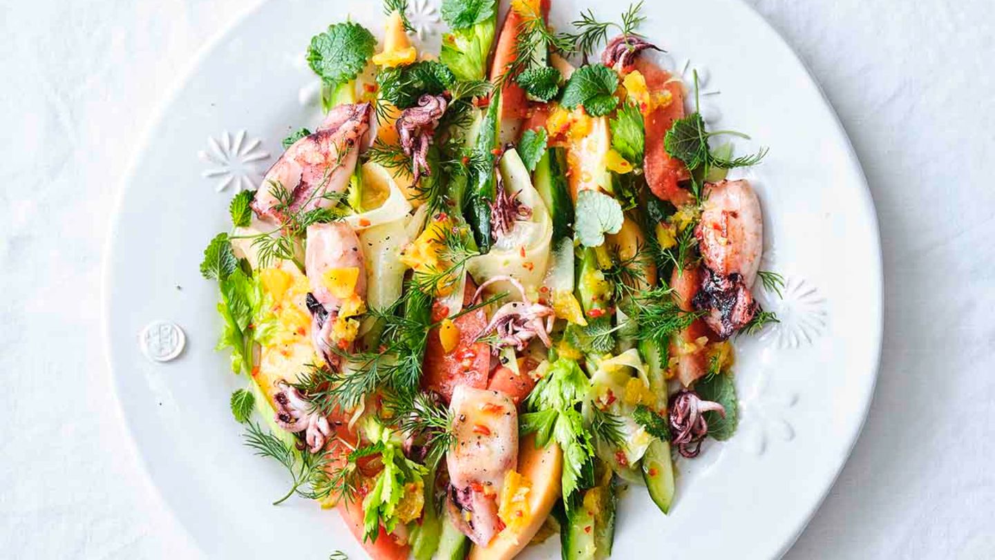 Melonen-Calamaretti-Salat Rezept