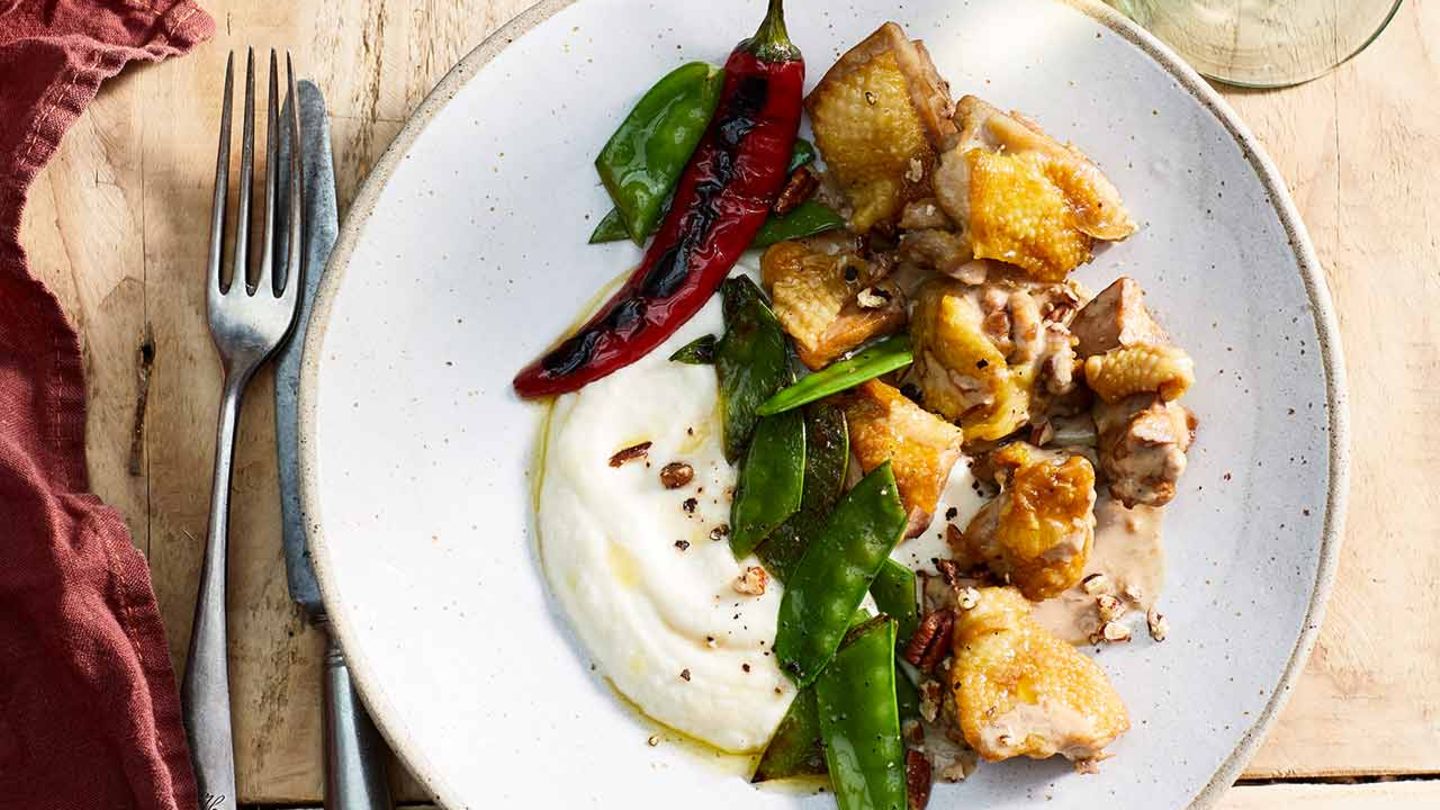 Cremiges Perlhuhn-Ragout mit Blumenkohlpüree Rezept