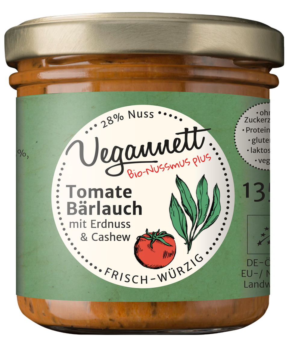 Veganer Brotaufstrich Tomate Bärlauch von Vegannett Veganer Brotaufstrich Tomate Bärlauch von Vegannett