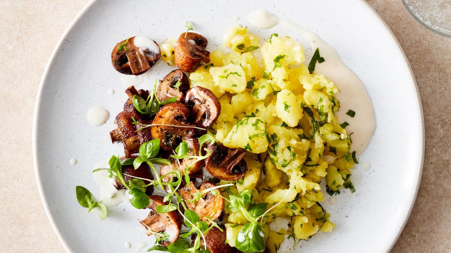 Ofenchampignons mit Kartoffel-Kräuter-Stampf Rezept