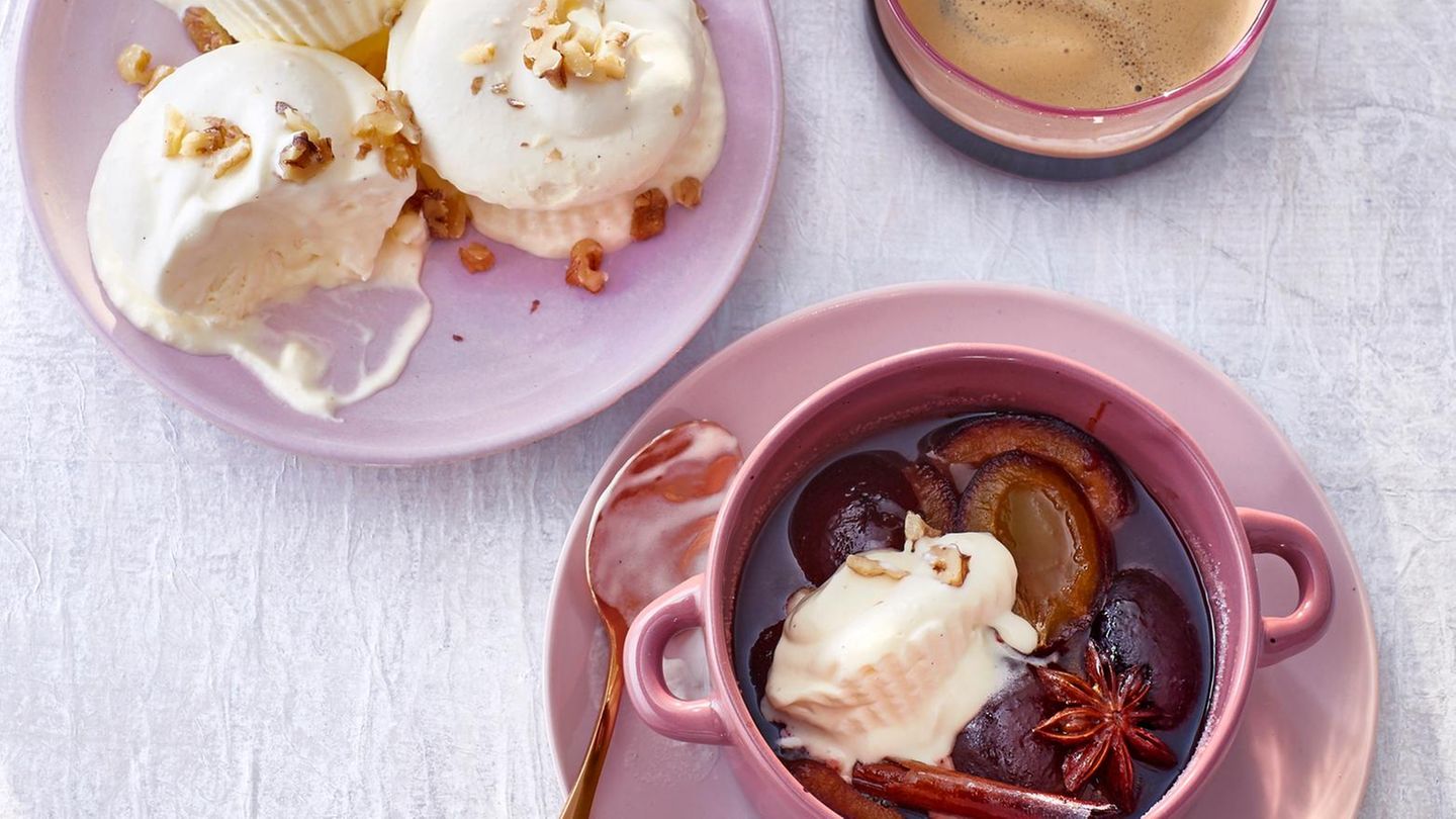 Gewürzzwetschgen mit Parfait Rezept