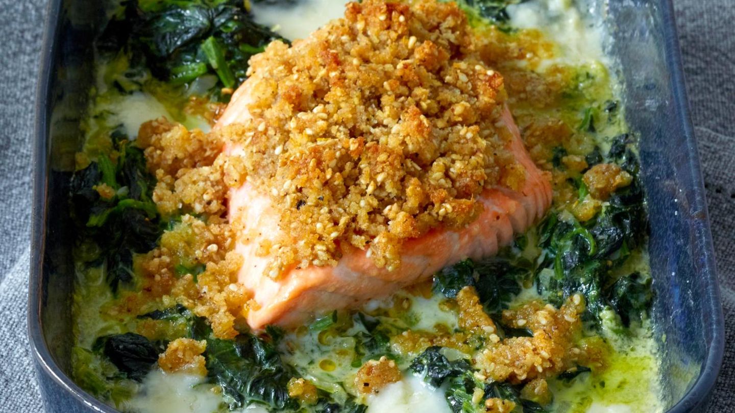 Lachs auf Gorgonzola-Spinat Rezept