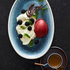Brombeer-Sorbet mit Vanillecreme