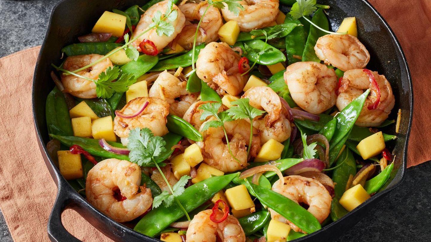 Mango-Garnelen-Pfanne mit Zuckerschoten Rezept
