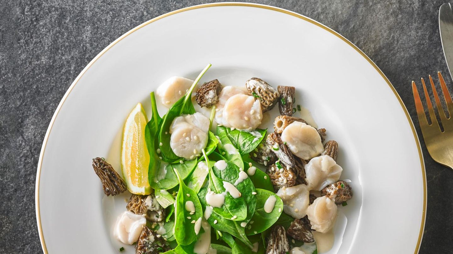 Morcheln mit marinierten Jakobsmuscheln und Tahin-Sauce Rezept - [ESSEN ...