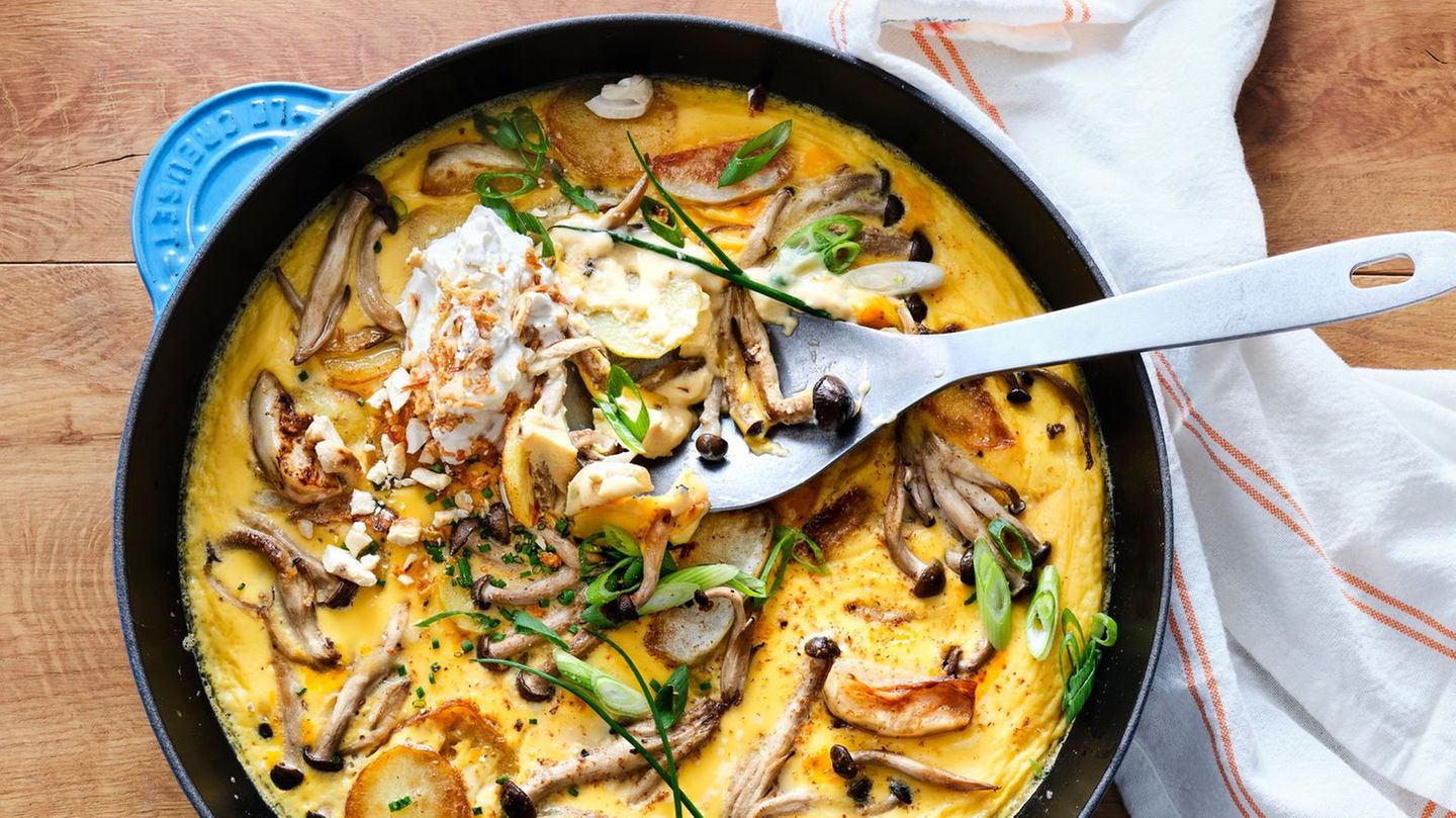 Bauernfrühstück mit Topinambur, Buchenpilzen und Cashew-Schmand Rezept