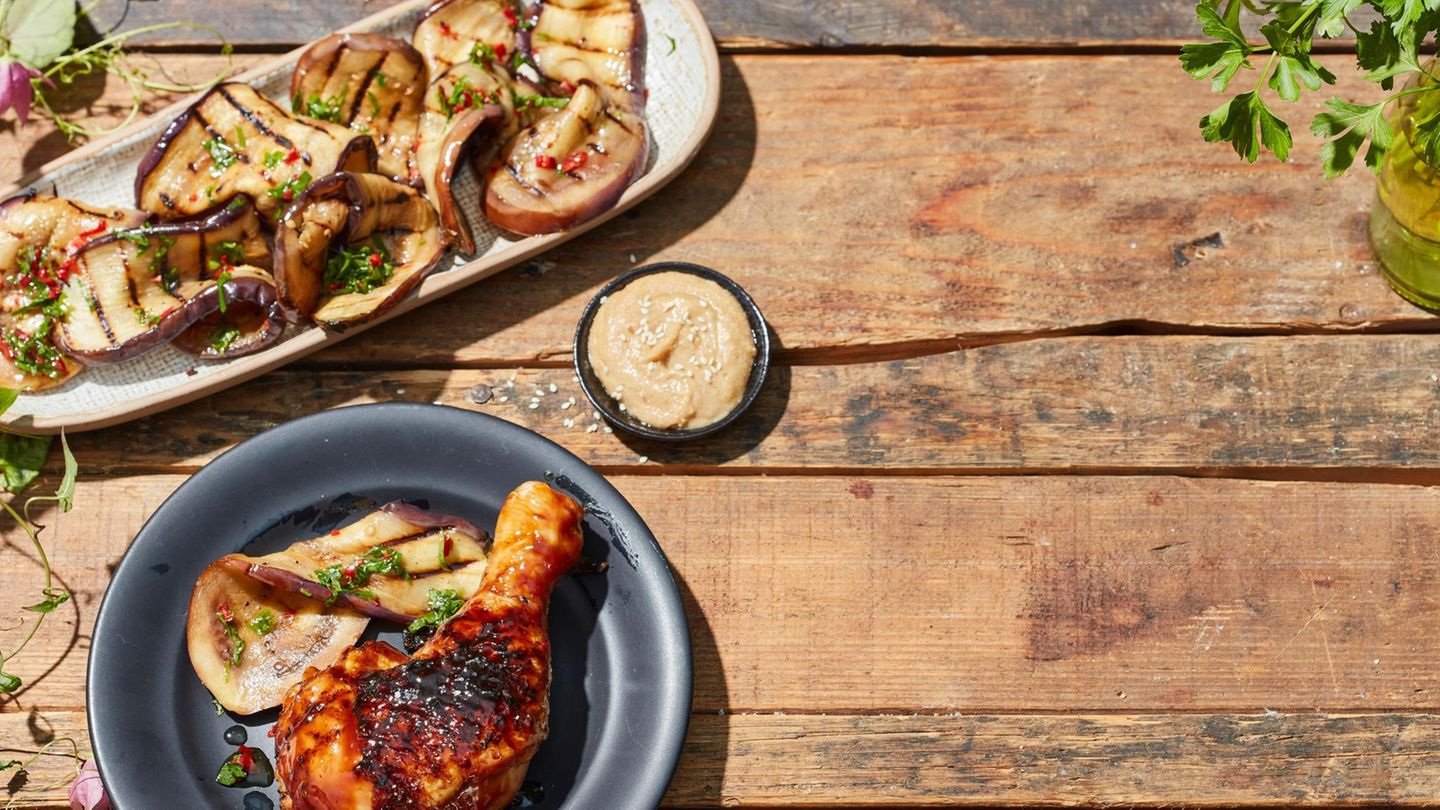 Teriyaki-Chicken mit gegrillter Aubergine Rezept