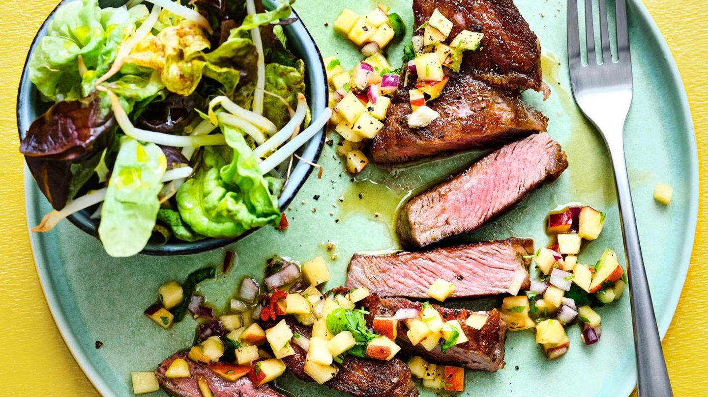 Rumpsteak mit Pfirsich-Salsa Rezept