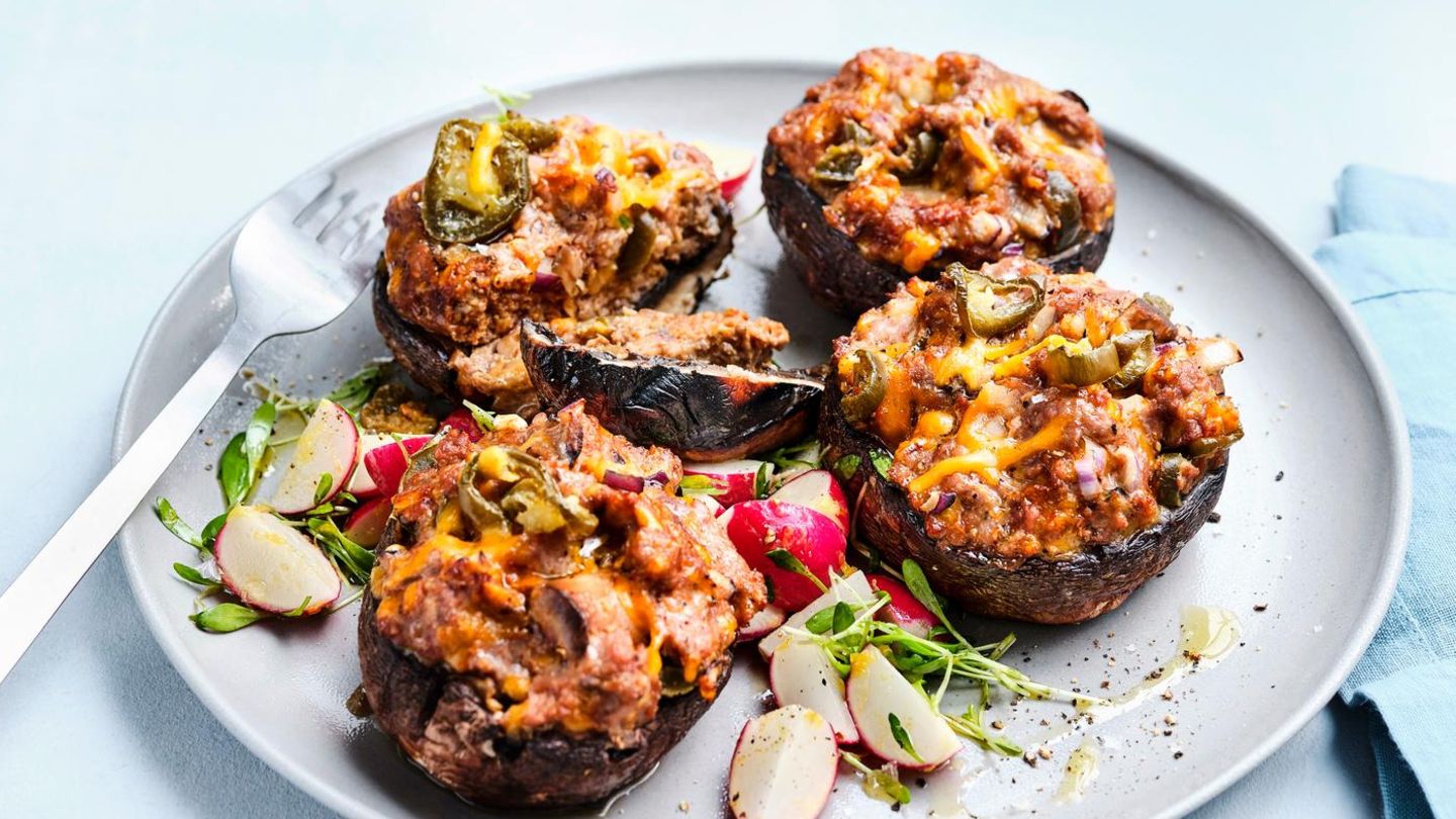 Gefüllter Portobello mit Hack und Cheddar Rezept