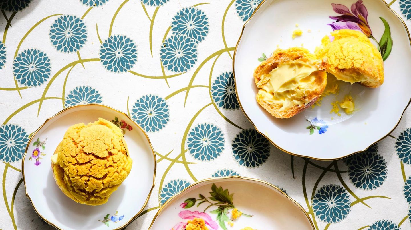 Safran-Choux-au-craquelin mit Orangen-Curd Rezept