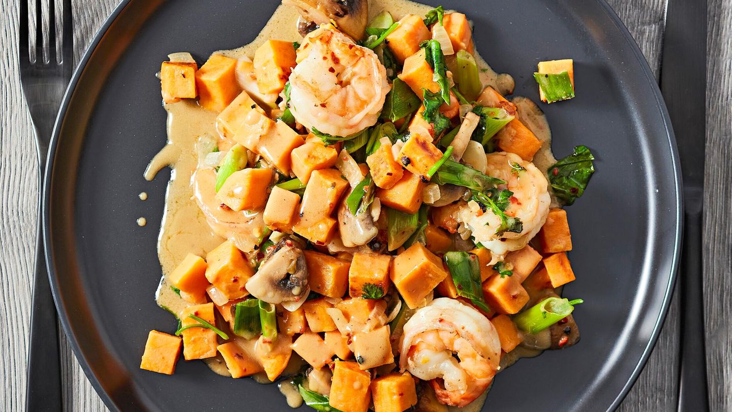 Süßkartoffel-Garnelen-Pfanne Rezept